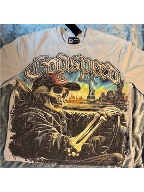 Godspeed Graphic Long Sleeve Shirt - Beige Skull Driver Print